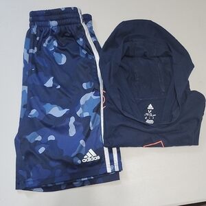 EUC 2Pc SzM Adidas Kids Navy Hoodie And Camo Shorts